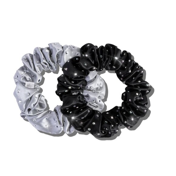 Slip Silk Crystal Large Hair Scrunchies Black / Silver - Picture 3 of 3